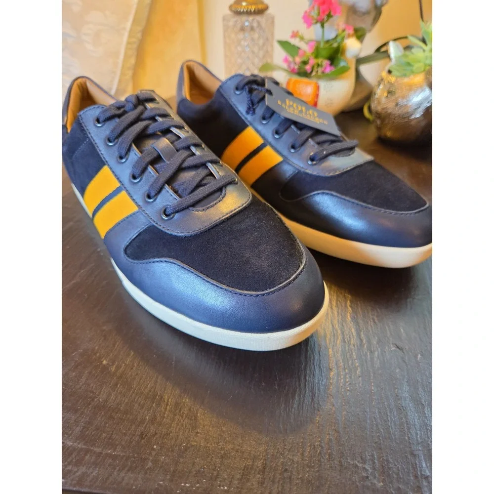 Polo Ralph Lauren Men's Camilo Suede Trim Trainers Blue/Gold Size 10D NEW! $170